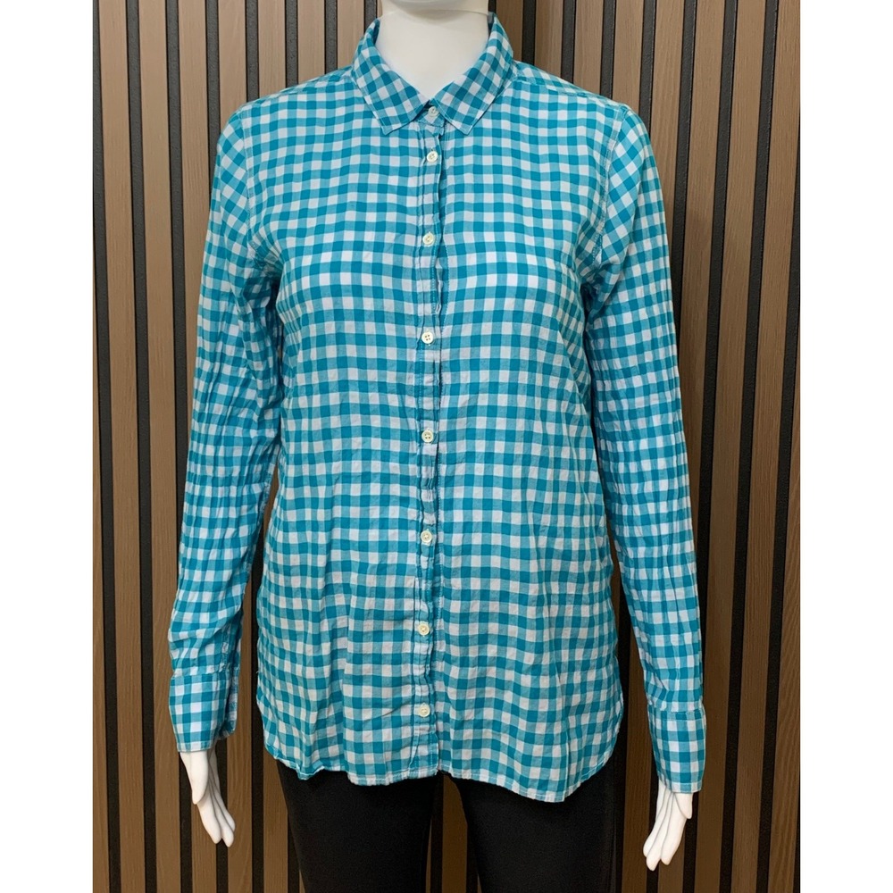 J.Crew Women's Boy Shirt Blue Gingham Check Button Down Long Sleeve Top Size 6